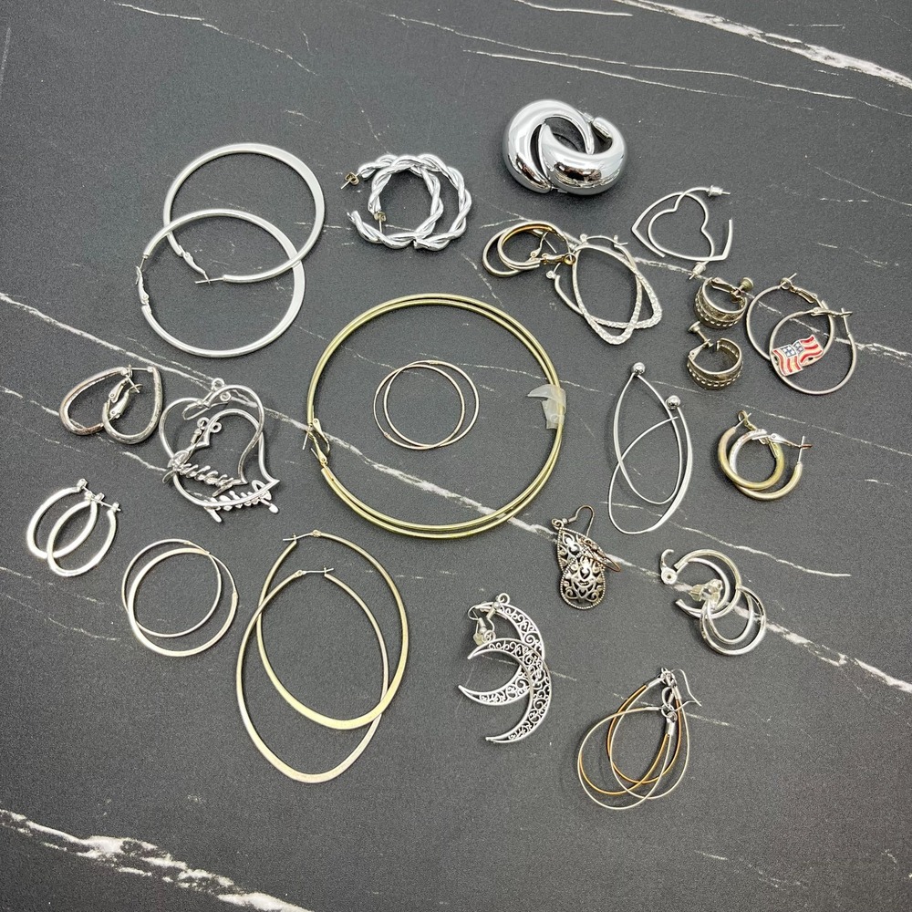 Bulk Wearable Jewelry Lot Mixed Fashion Hoop Earring Silver Gold Tone 21 Pcs Set
